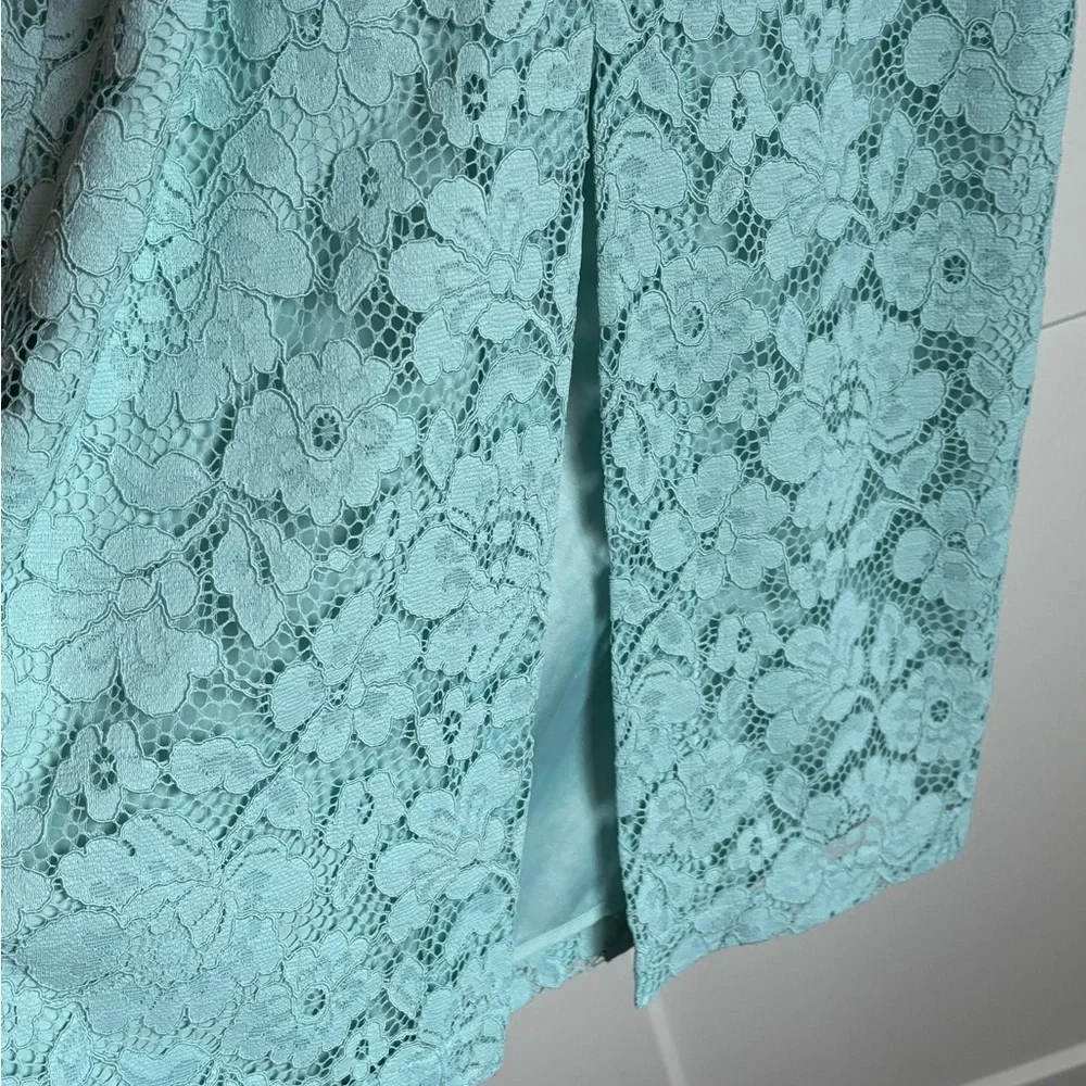 Lace Midi Dress in Light Aqua - Picture 2 of 7